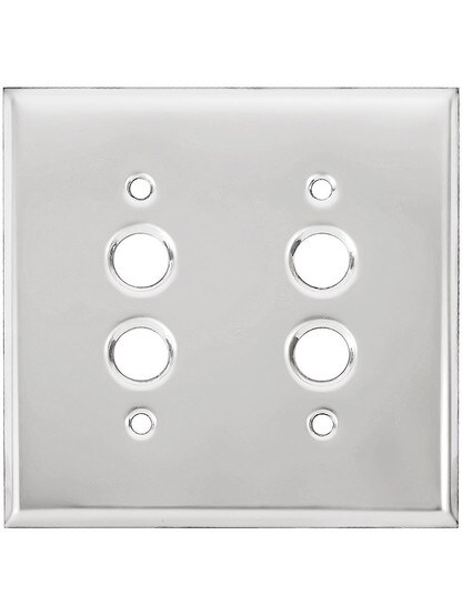 Classic Double Gang Push Button Switch Plate In Polished Chrome.